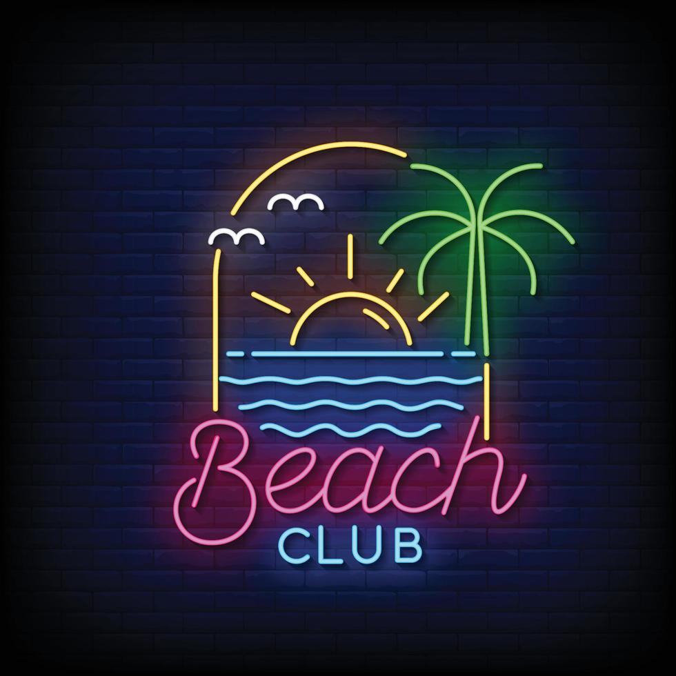 vector de texto de estilo de letreros de neón de club de playa