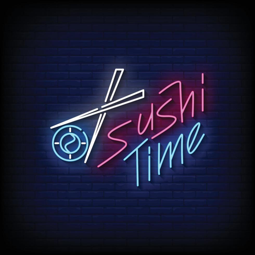 vector de texto de estilo de letreros de neón de tiempo de sushi