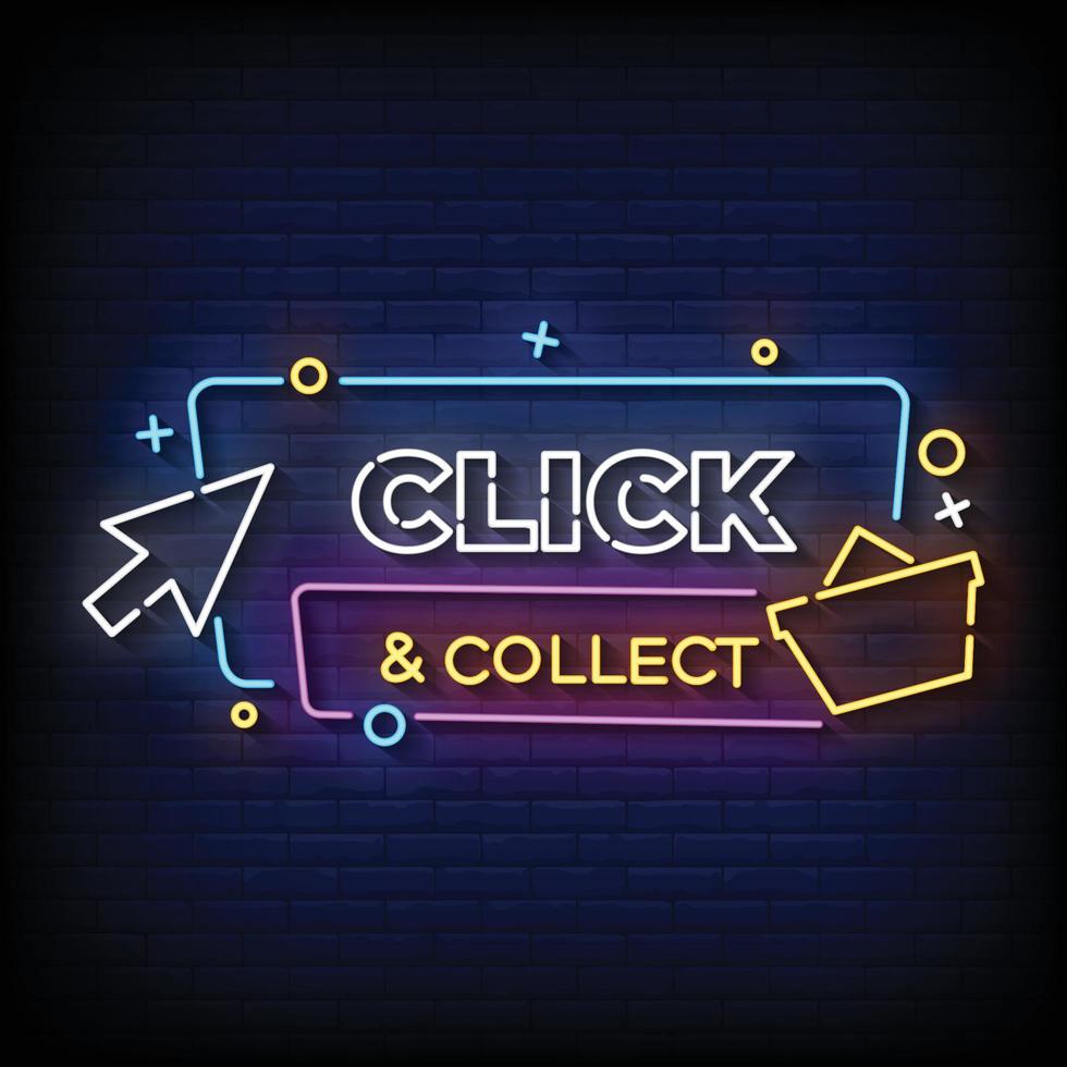 Click and Collect Neon Signs Style Text Vector