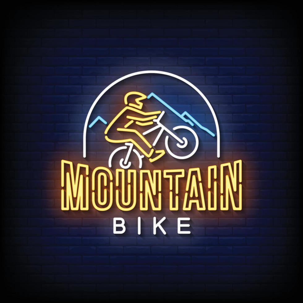 vector de texto de estilo de letreros de neón de bicicleta de montaña