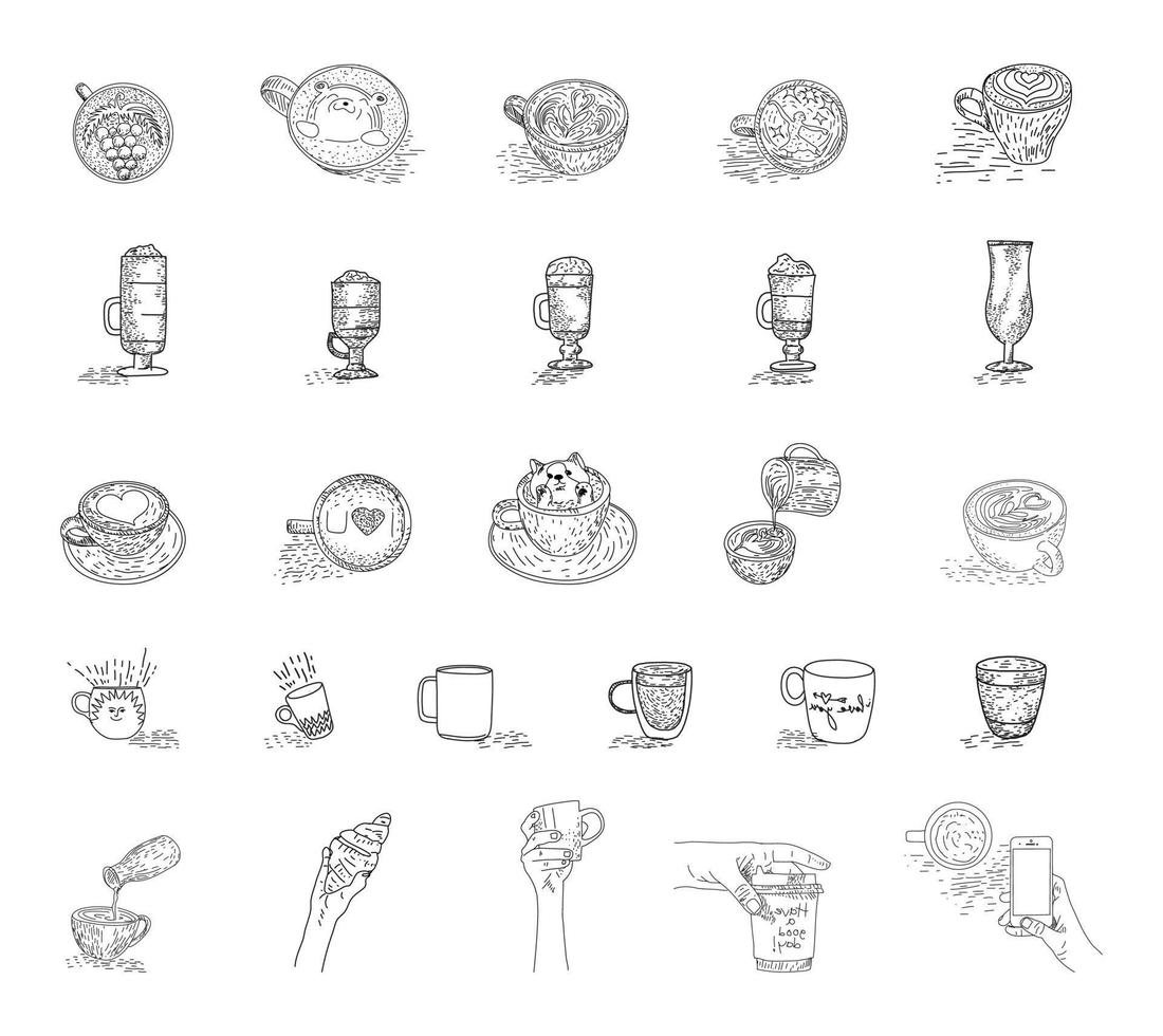 Hand Drawn Set Coffee Vector Illustration.