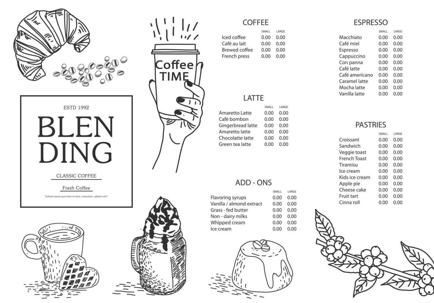 Coffee illustration for poster or menu template. vector