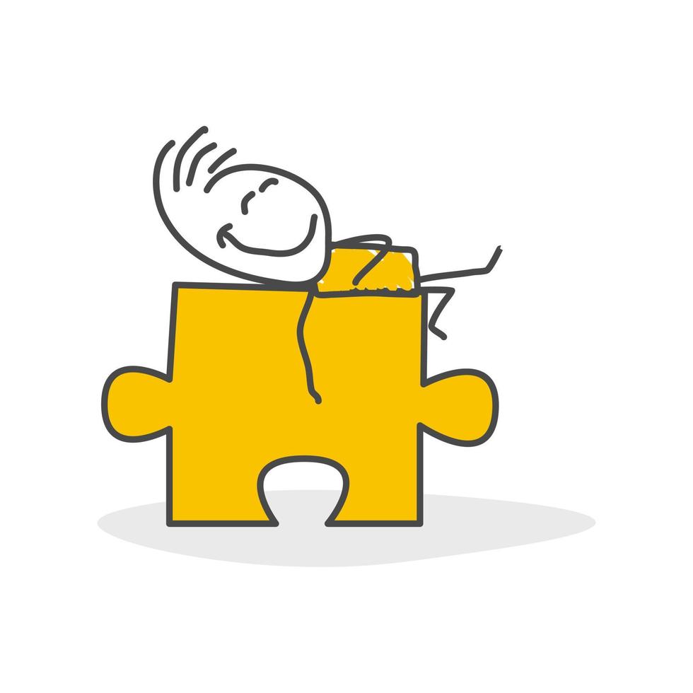 Stick figures. Man with puzzle pieces. vector