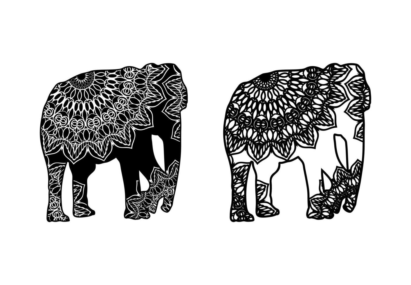 Elephant mandalas.Vintage vector illustration for decorative design. T shirt  print. Tribal ethnic texture. Indian style. As template of tattoo. Zentangle