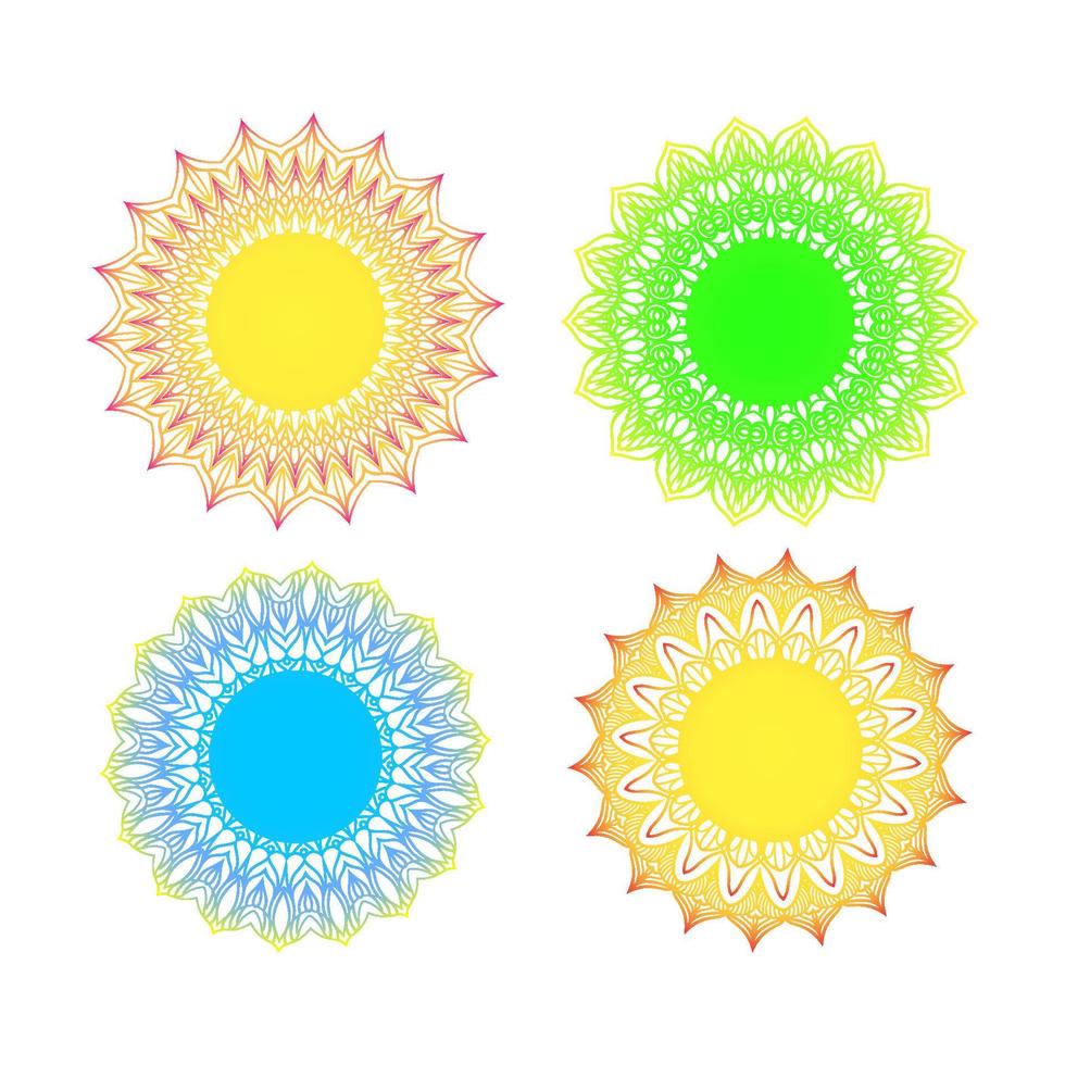 Set of colorful mandalas blue, green, yellow color. Vector graphic element for logo, pattern, frame. Isolated.