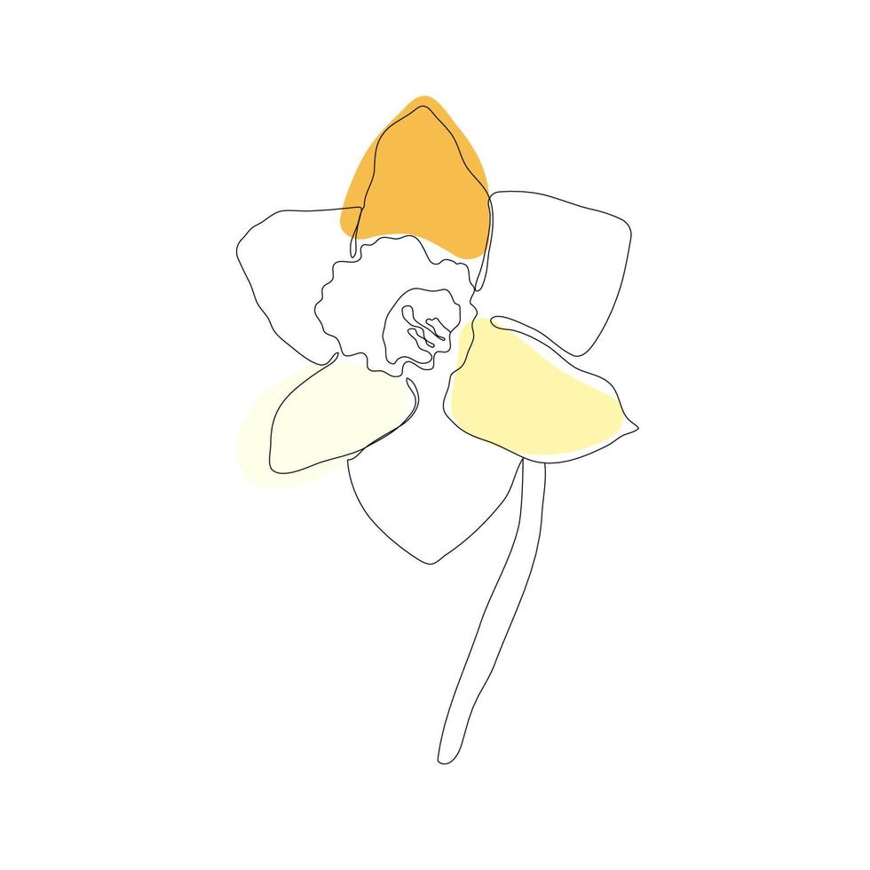 dibujo continuo de una sola línea abstracta del icono de la flor de narciso en silueta sobre un fondo blanco. estilizado lineal. ilustración vectorial vector