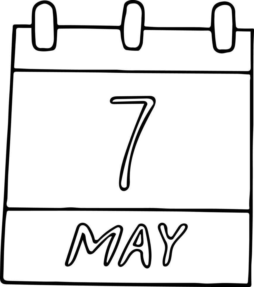 calendar hand drawn in doodle style. May 7. Vesak Day, date. icon, sticker element for design. planning, business holiday vector