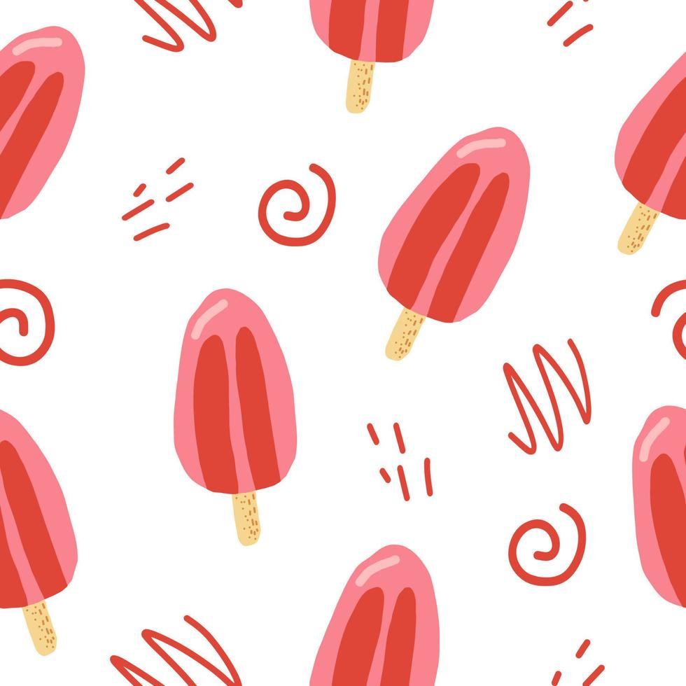 ice cream on a stick seamless pattern. hand drawn doodle. , cartoon. wallpaper, textiles, fabric, wrapping paper. food, sweet refreshing bright summer vector