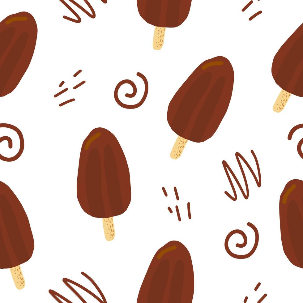 ice cream on a stick seamless pattern. hand drawn doodle. , cartoon. wallpaper, textiles, fabric, wrapping paper. food, sweet refreshing bright summer vector