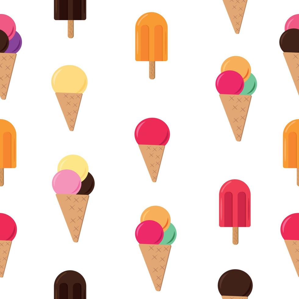 ice cream seamless pattern in flat style. summer sweets background white vector