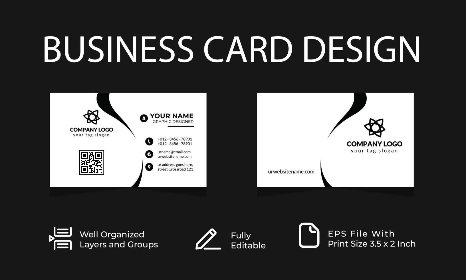 Black and white business card template Vector illustration