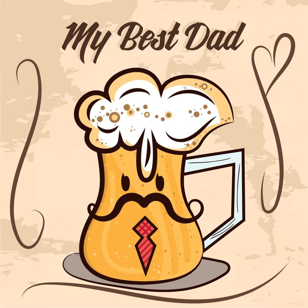 Isolated cute beer glass cartoon Happy father day retro template Vector