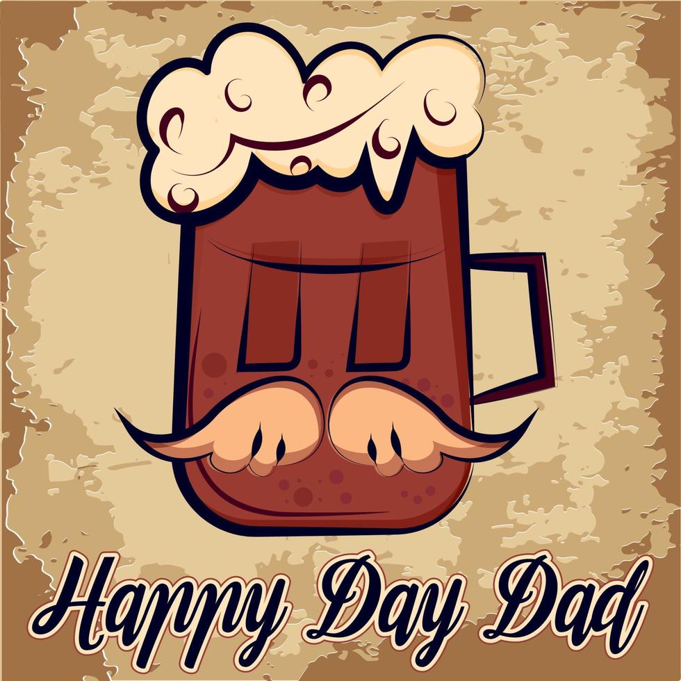 Isolated cute beer glass cartoon Happy father day retro template Vector