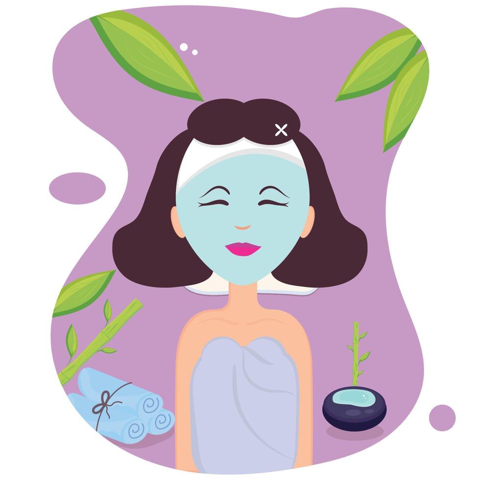 Happy girl with a beauty facial mask Spa concept Vector