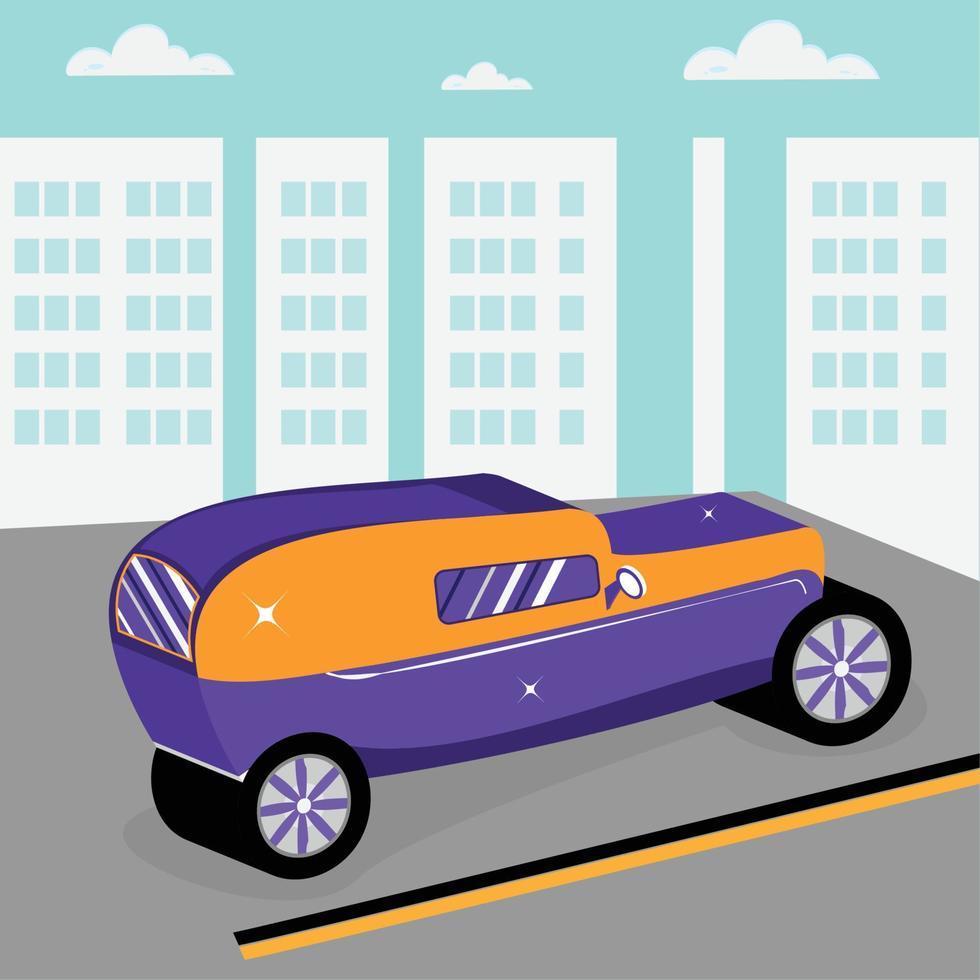 3D colored car rolling down the street vector