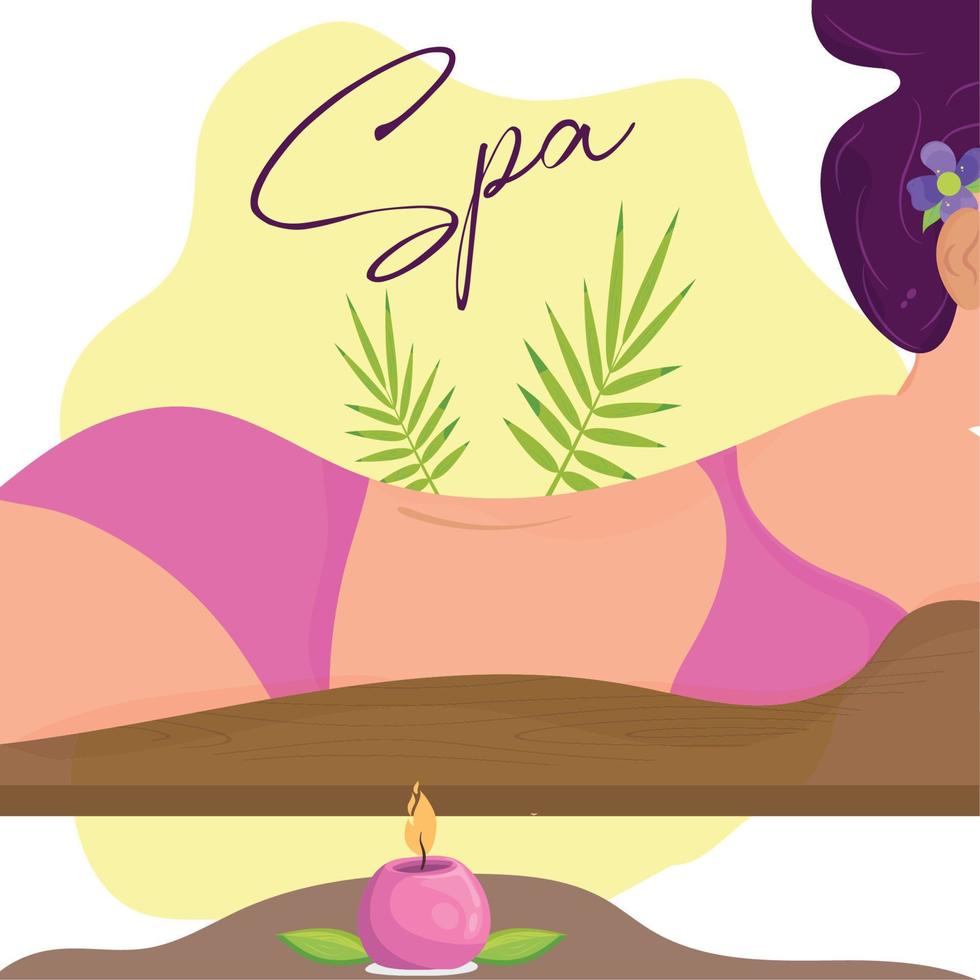 Girl on bikini relaxing on a massage table Spa concept Vector