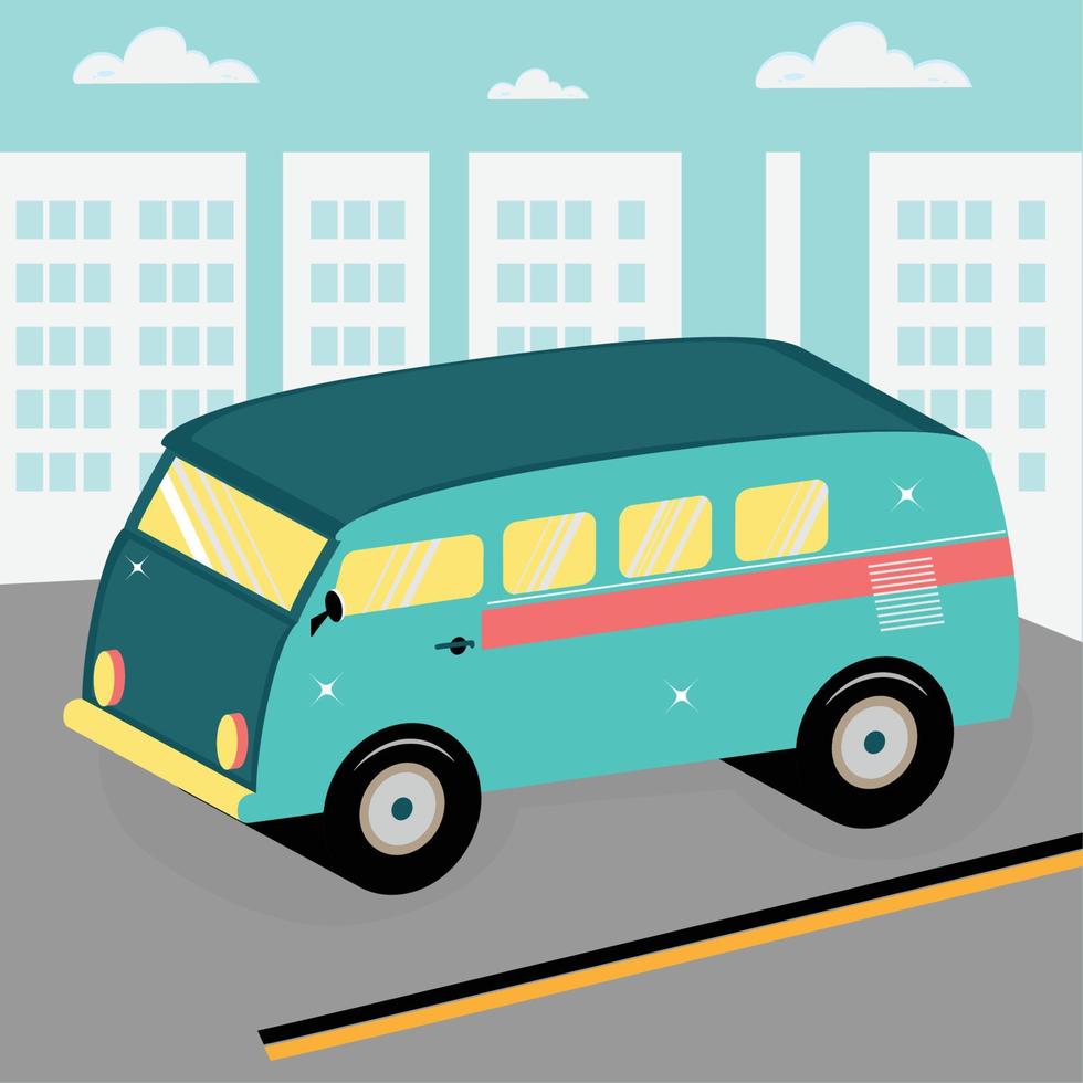 Isolated blue 3d van vehicle on a street Vector