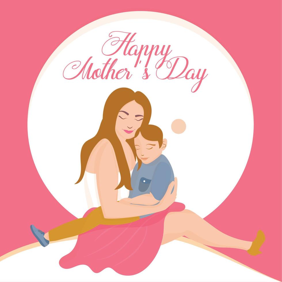 Happy mother hugging her son Happy mother day template Vector