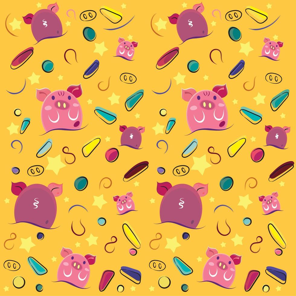 Colored pattern background with cute pigs Vector