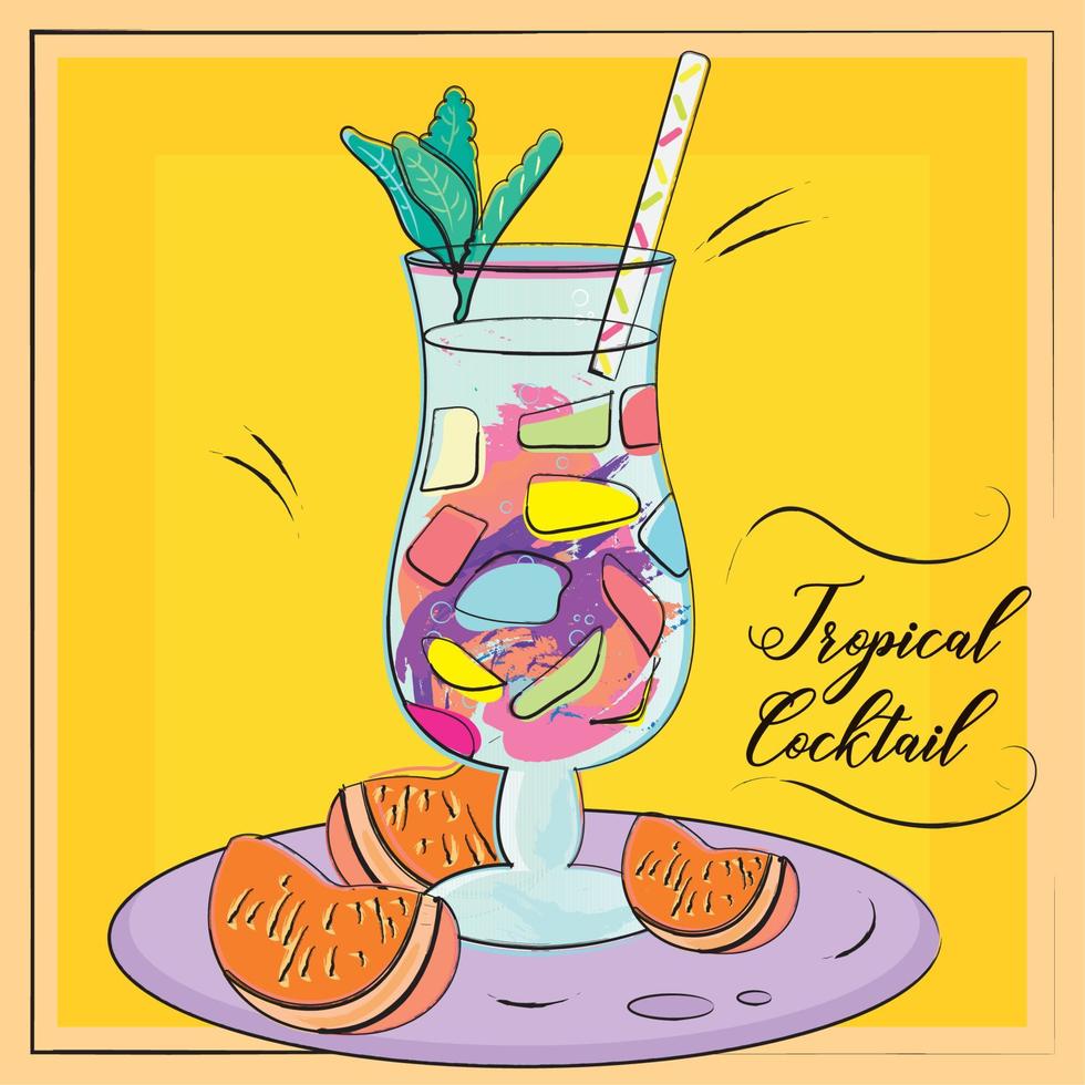 Sketch of a tropical cocktail with tangerine Vector