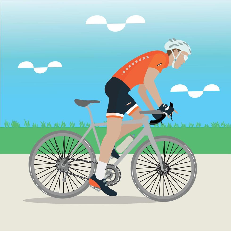 Cyclist man on road bike - Vector illustration