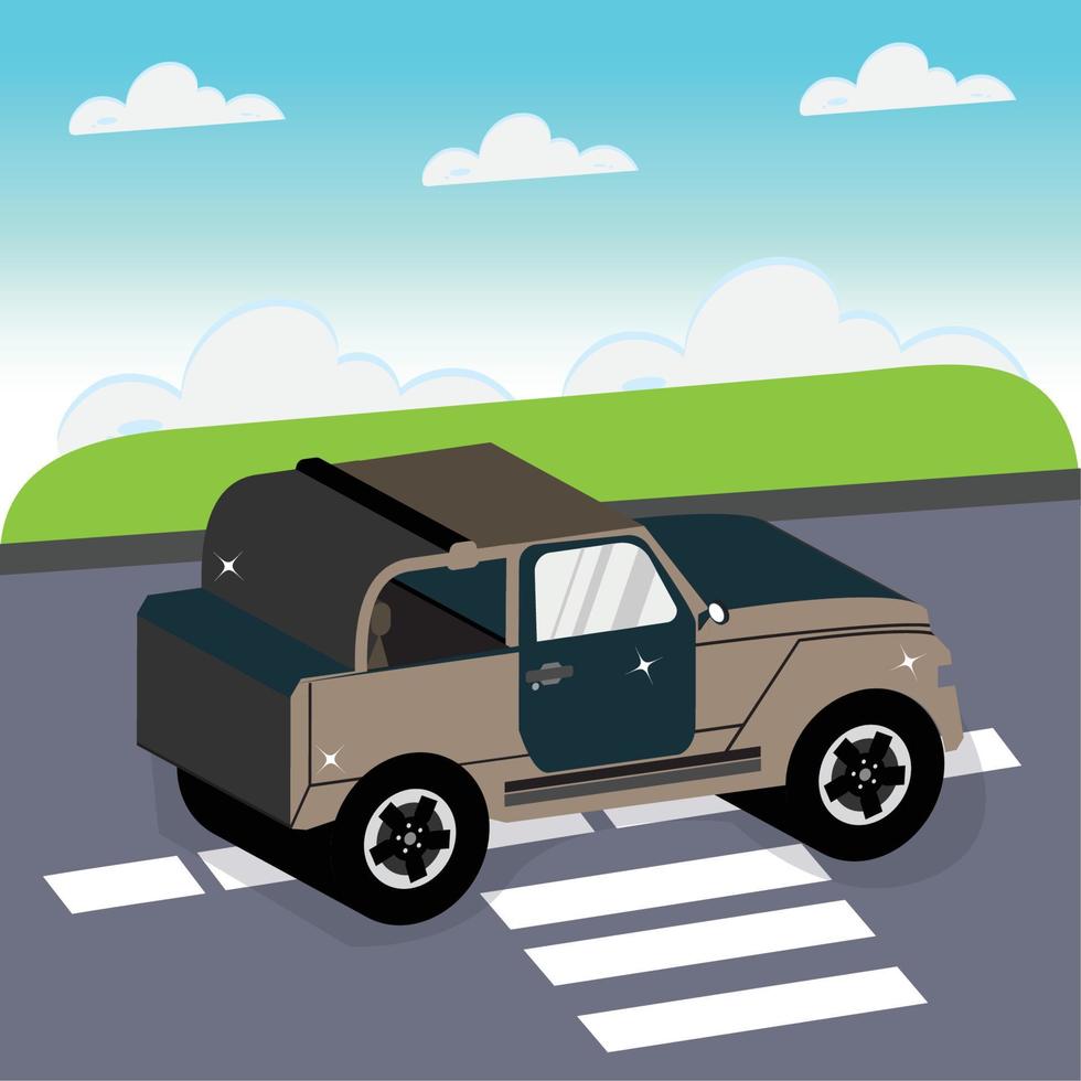 Isolated brown 3d jeep vehicle down the street Vector