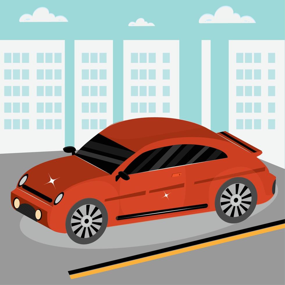 3D red car rolling down the street vector