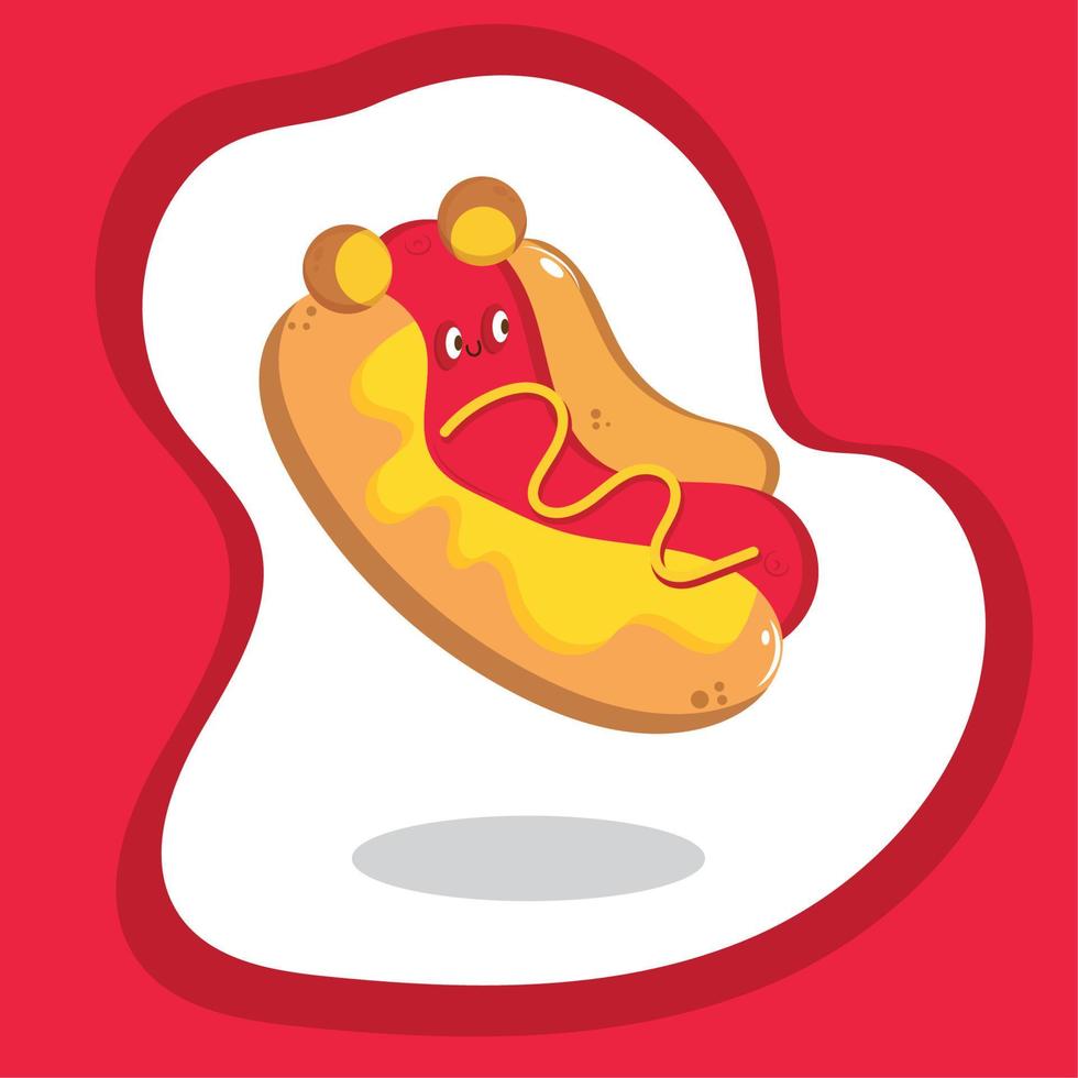 Isolated happy cute hot dog cartoon character Fast food Vector