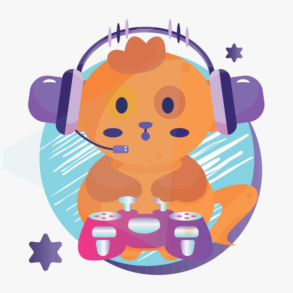 Cute dog with headphones playing with a joytstick Videogames Vector