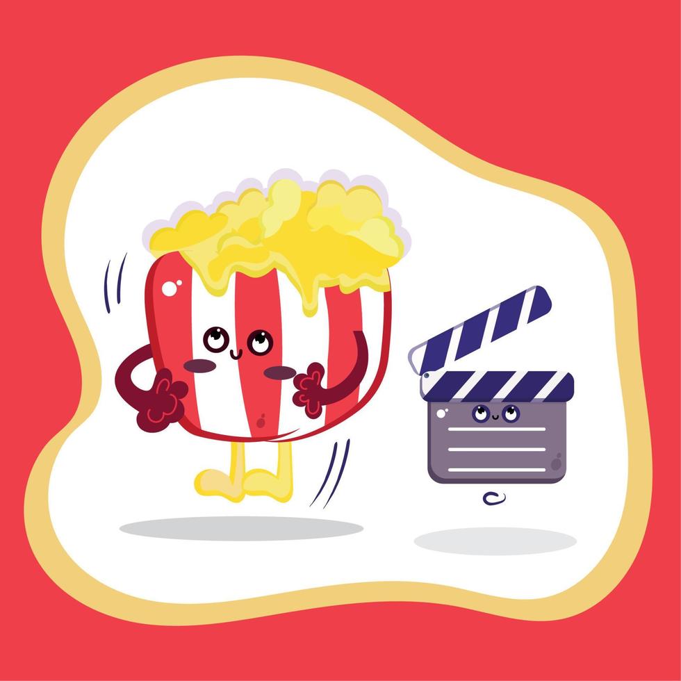 Isolated cute happy popcorn cartoon character Fast food Vector