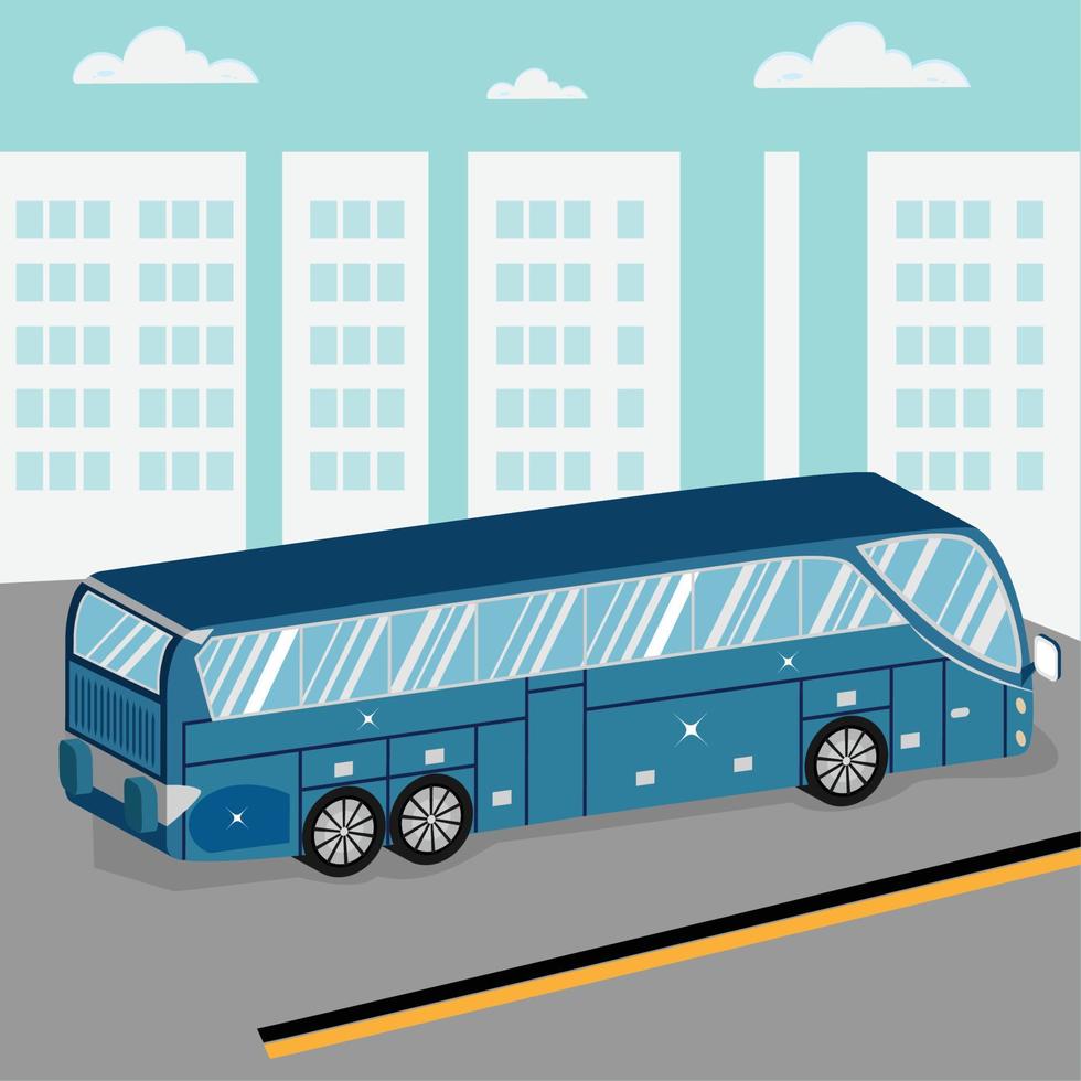 Isolated 3d blue bus down the street Vector