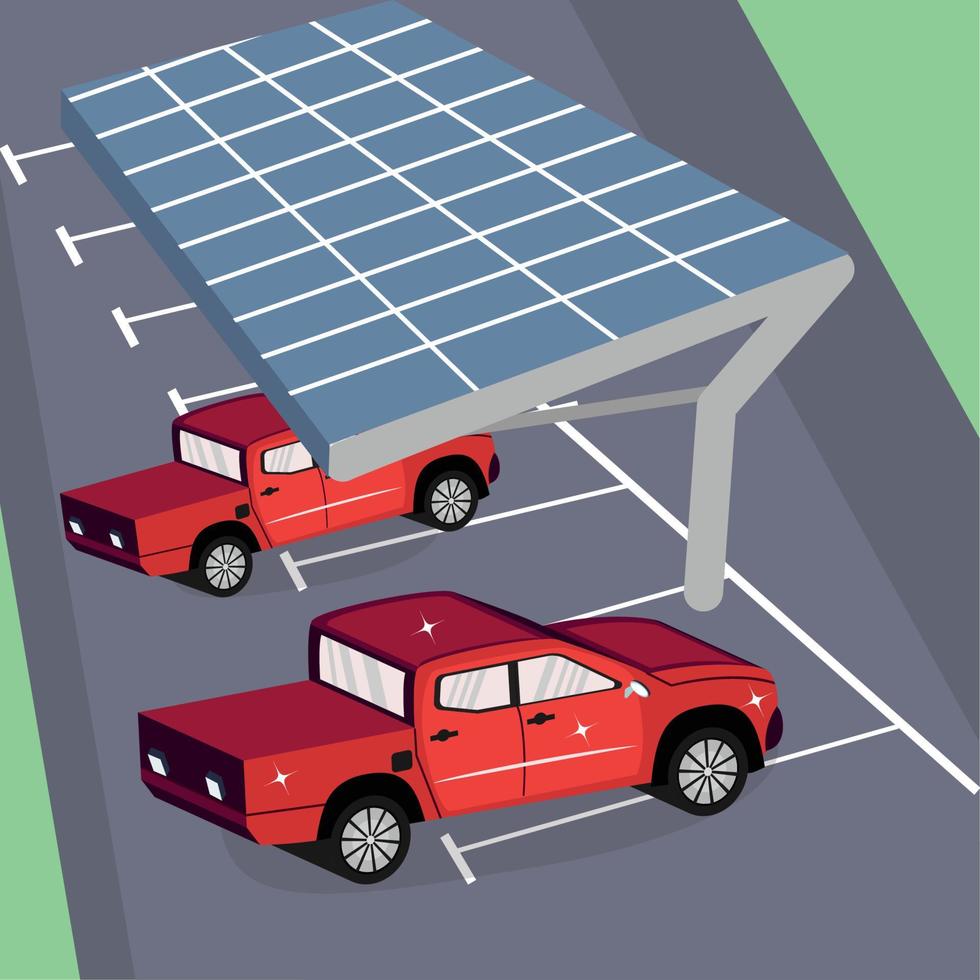 Isolated 3d red jeep on a parking slot Vector