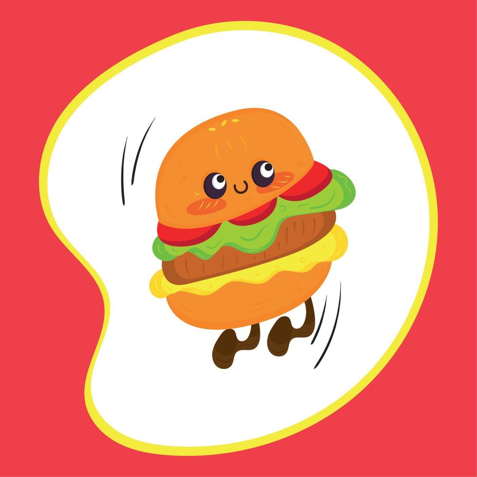 aislado feliz lindo hamburguesa con queso personaje de dibujos animados vector de comida rápida