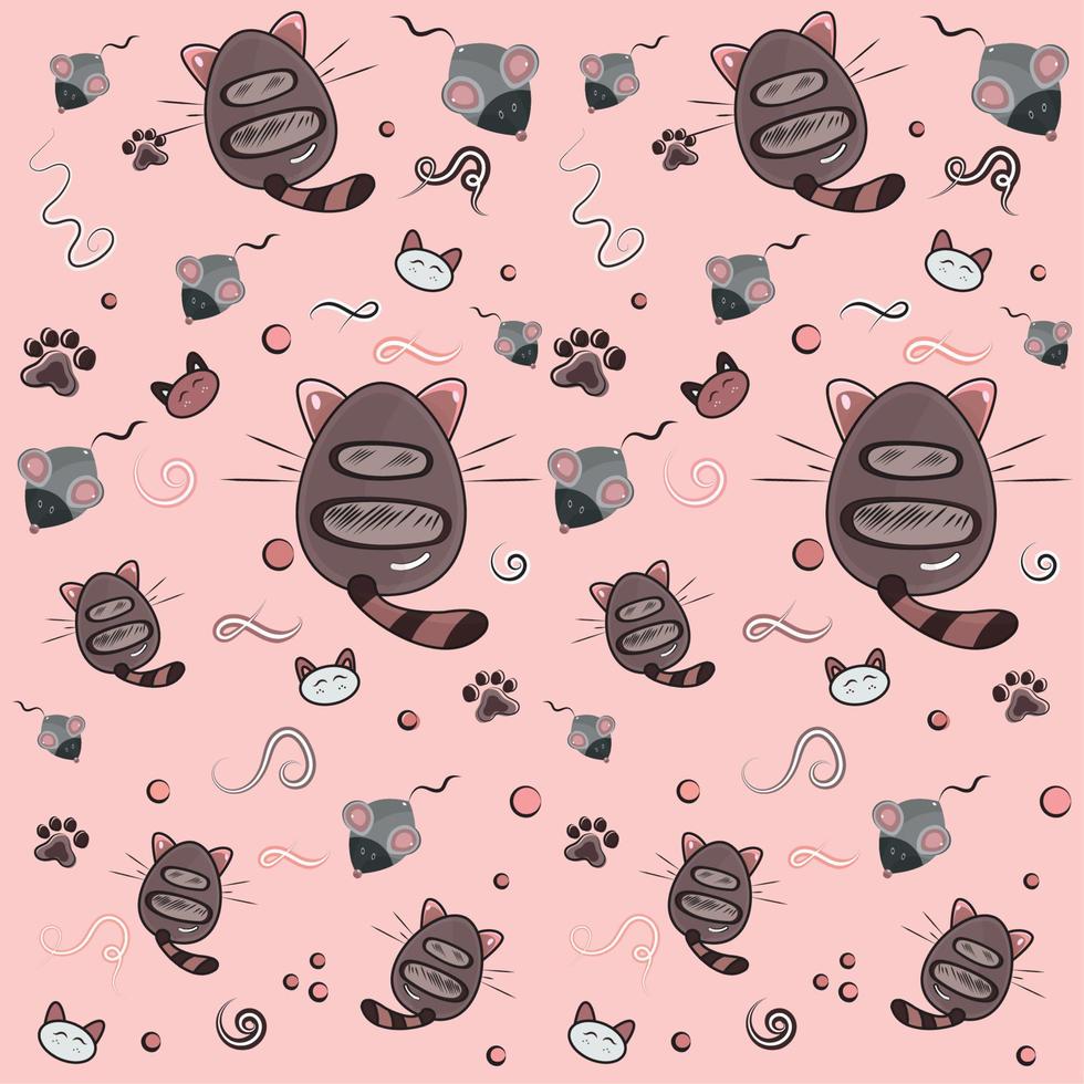 Colored pattern background with cute cats and mouses Vector