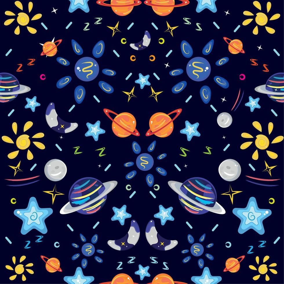 Colored pattern background with planets moons and stars Vector
