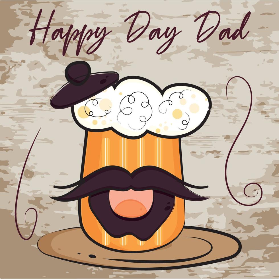 Isolated cute beer glass cartoon Happy father day retro template Vector