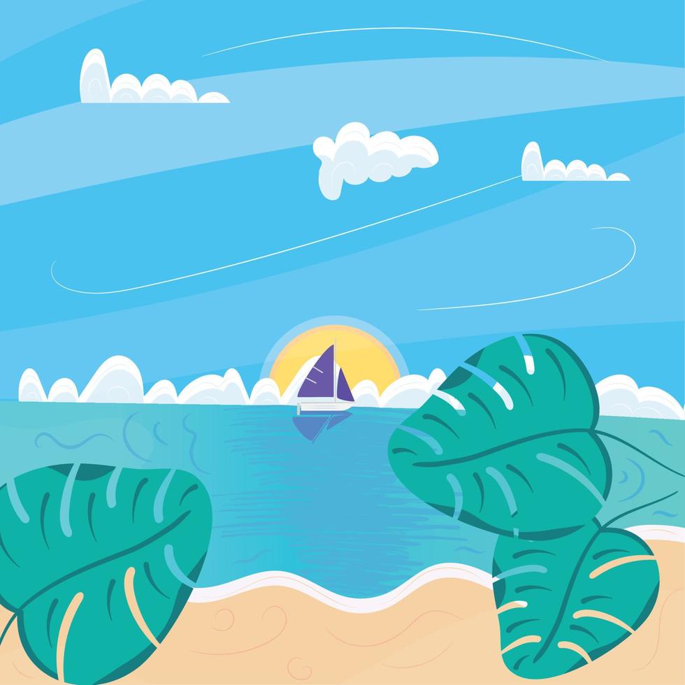 Ship on the ocean Summer holiday travel landscape Vector