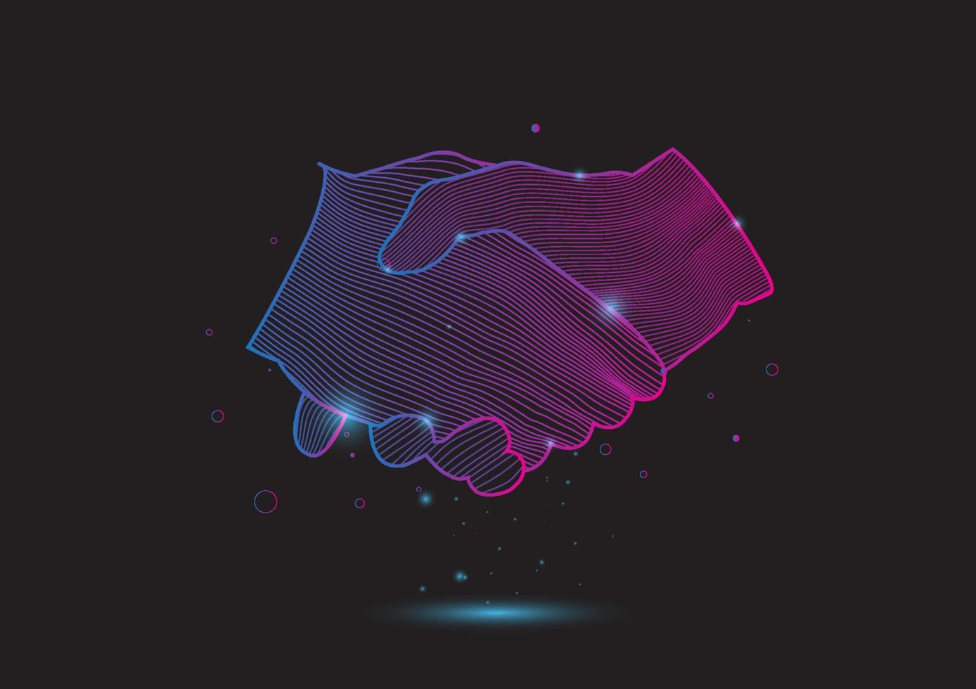 Two wire-frame glowing hands,lines and shapes in the form of technology, handshake business, trust concept, technology. vector