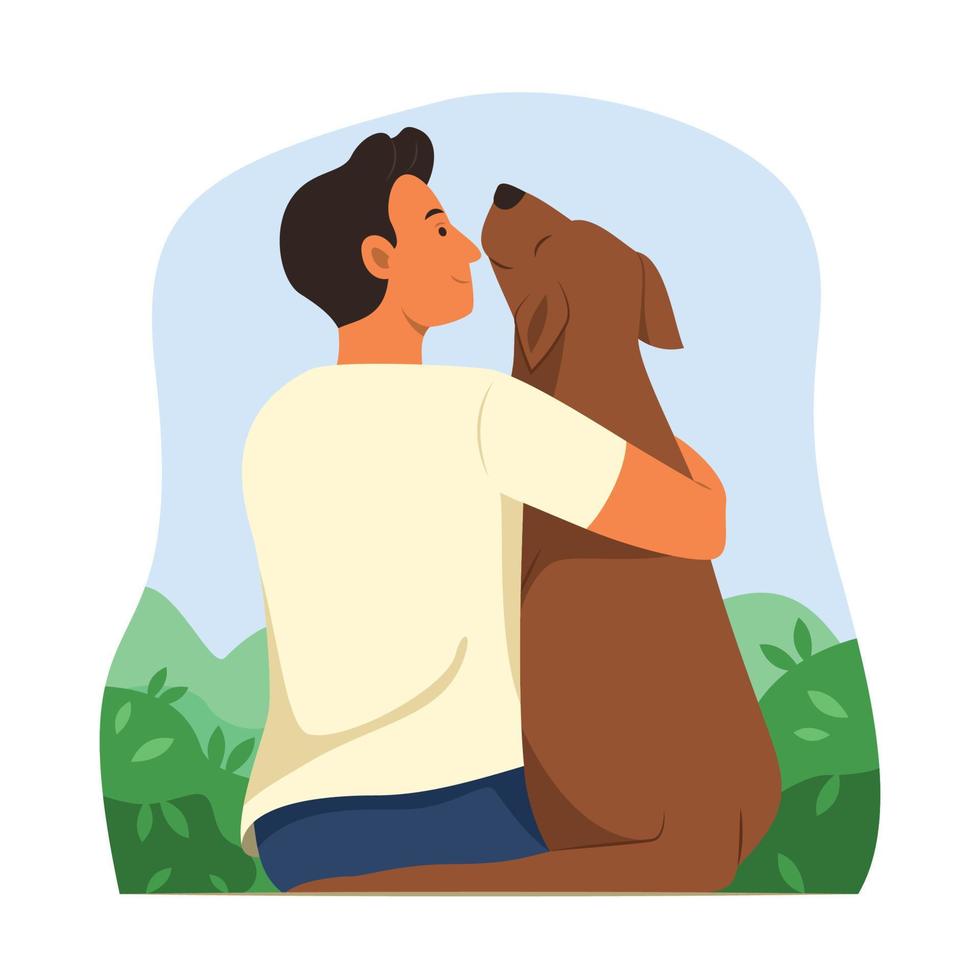 Man Hugging a Dog. vector