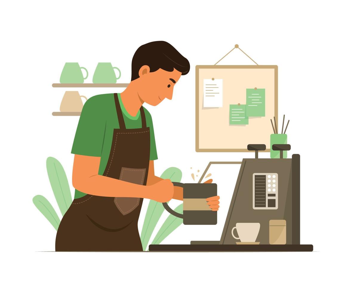 Barista Making Coffee in Cafe. vector