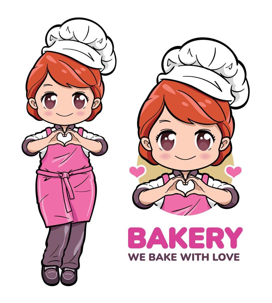 Cute Bakery Chef Gesturing Heart Symbol by Hands vector