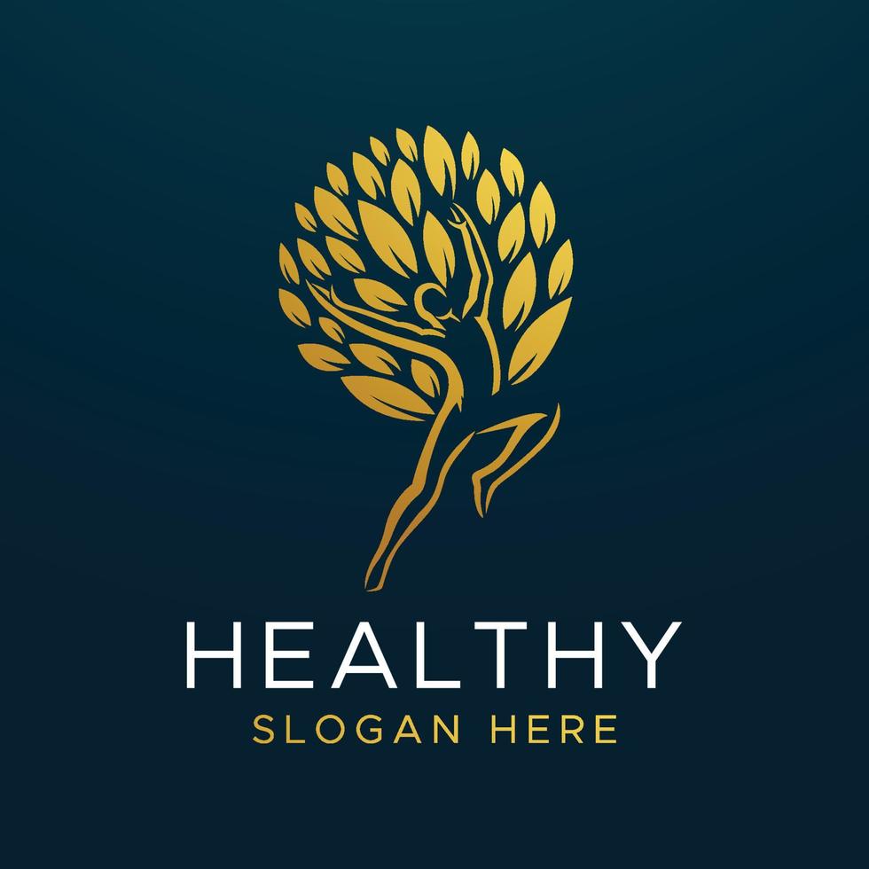 Health care logo with a natural jump and leaf vector