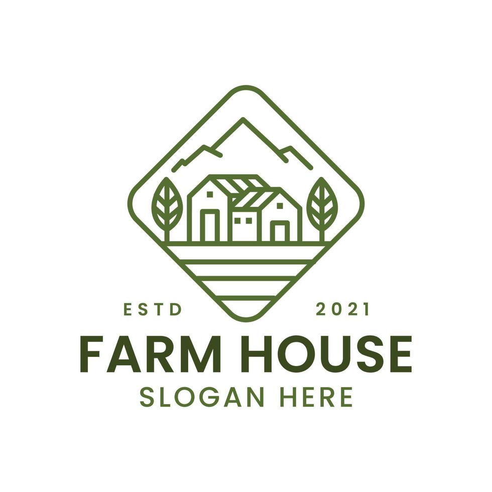 concepto de logotipo de granja y casa con estilo de arte lineal. inmobiliaria - plantilla de diseño de entorno. ilustración vectorial vector