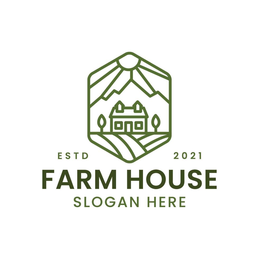 Farm and house logo concept with line art style. Real estate - environment design template. Vector Illustration