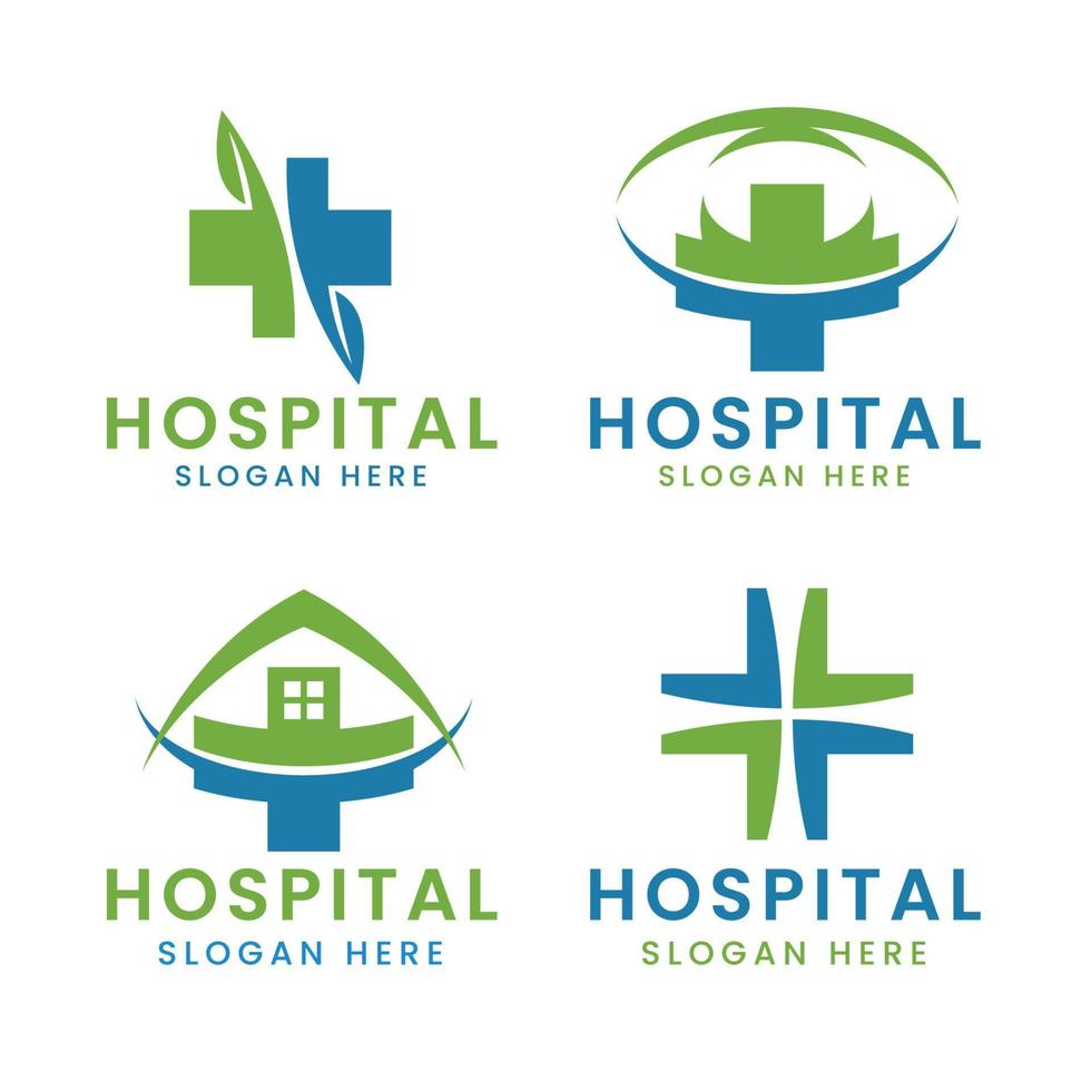 Logo medical clinic with the concept eco of  nature, in the form of green bars, hospitals and traditional medicine, and pharmacies vector