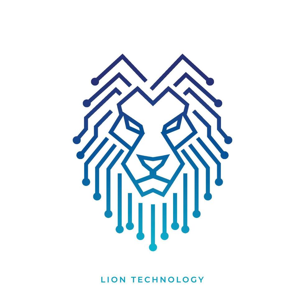 Lion Head Technology Logo Design vector