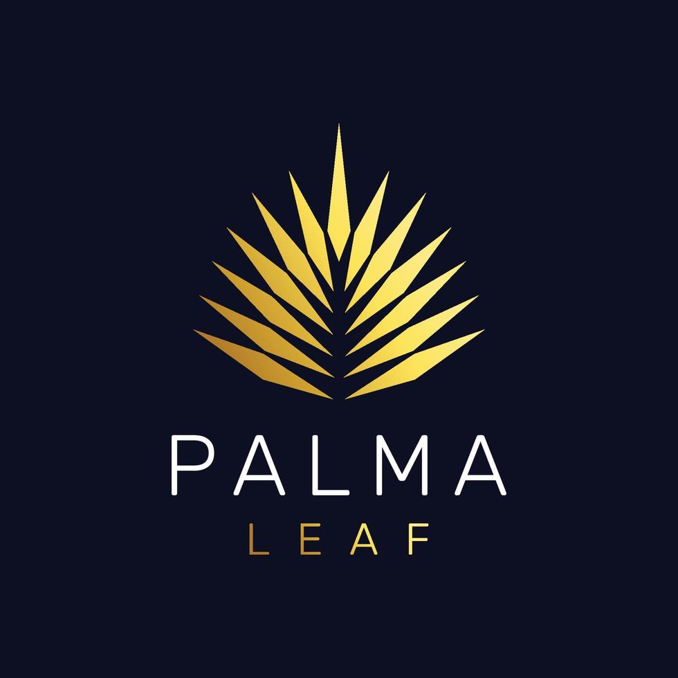 logotipo de hoja de palma chapado en oro de lujo, se puede utilizar para marcas de joyería, residencial, spa, apartamento y contabilidad vector