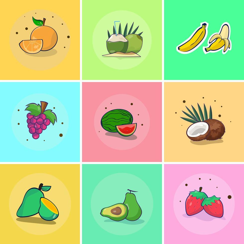 ilustración vectorial básica rgb de varios tipos de frutas vector