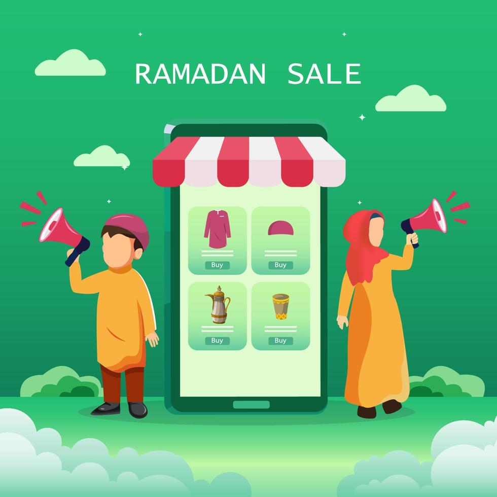 Ramadan Sale concept, web header or banner design with arabic lanterns and Islamic Ornament. flat vector illustration