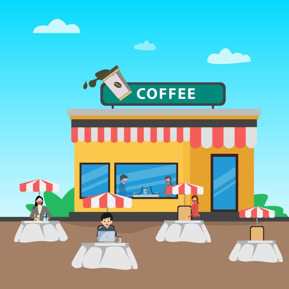 Street Cafe Building Vector Illustration. Coffee Shop Illustration. Street Restaurant.